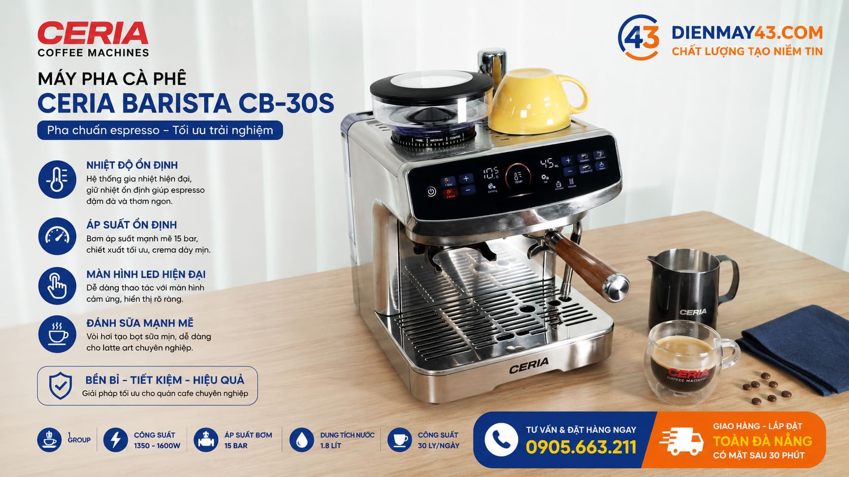 Máy pha cà phê Ceria Barista CB-30S chính hãng dành cho quán cafe chuyên nghiệp