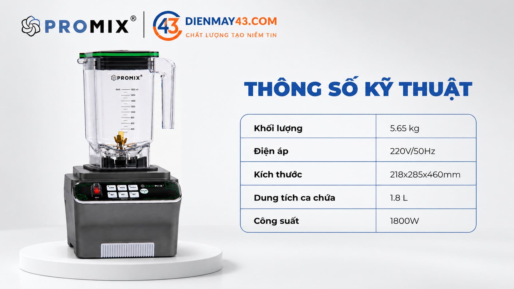 Thông số kỹ thuật máy xay sinh tố Promix PM-912B công nghiệp giúp người dùng hiểu rõ công suất, dung tích và khả năng vận hành của máy xay sinh tố công nghiệp, phù hợp cho quán cà phê, trà sữa cần xay đá và nguyên liệu liên tục.
