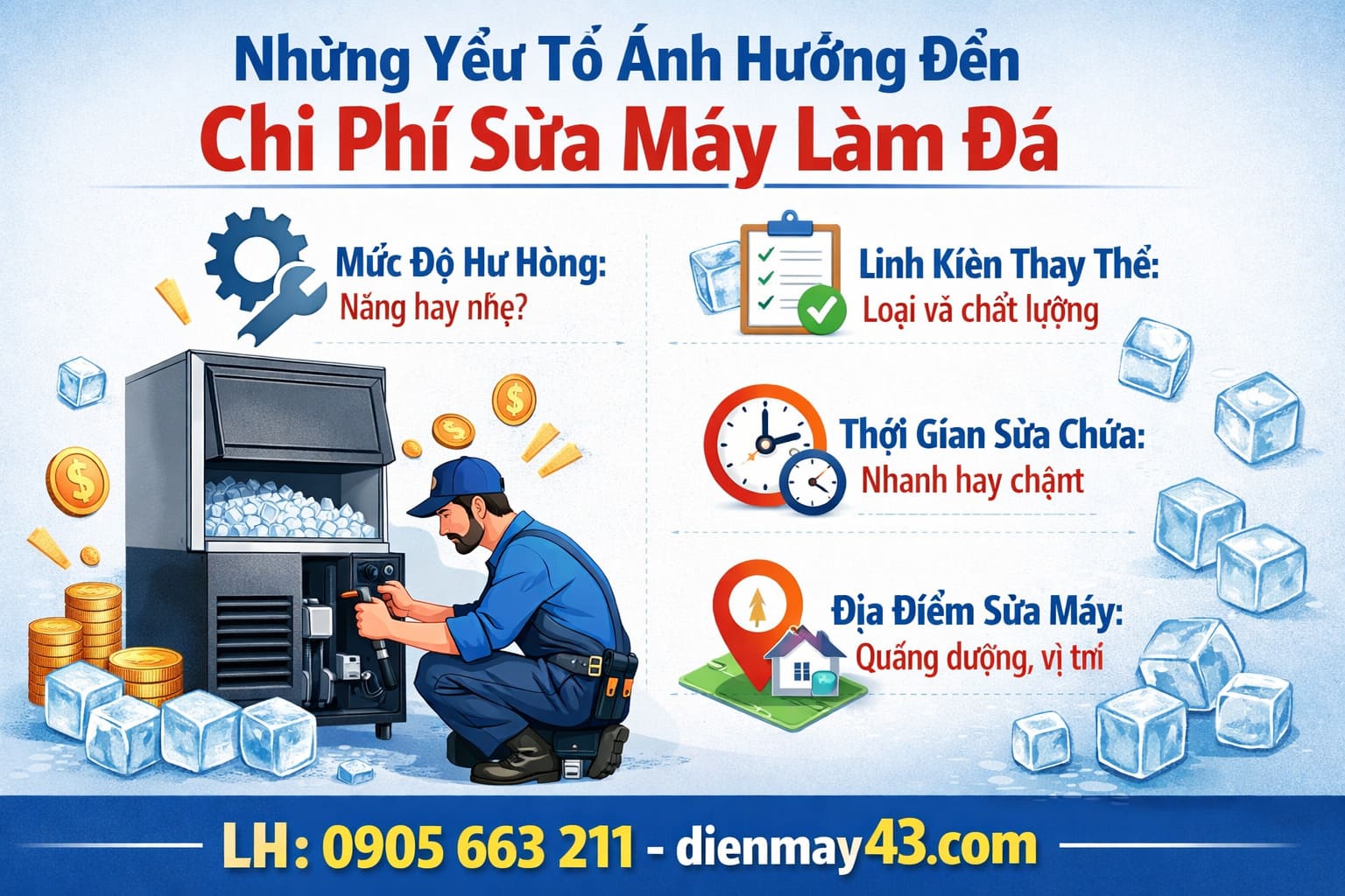 những yếu tố ảnh hướng đến chi phí sủa máy làm đá tại Đà Nẵng. LH 0905663211