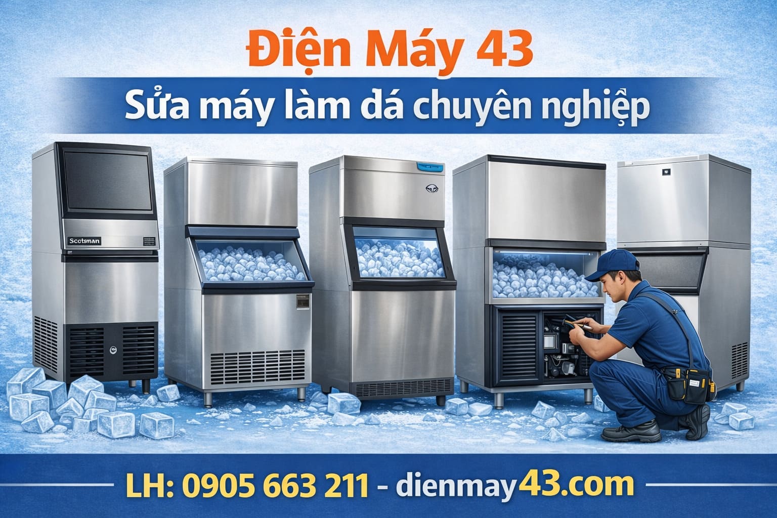 top 1 địa chỉ sửa máy làm đá uy tín tại Đà Nẵng, là trạm bảo hành máy làm đá Yubann, snooker, hải âu, kaiser...LH 0905663211