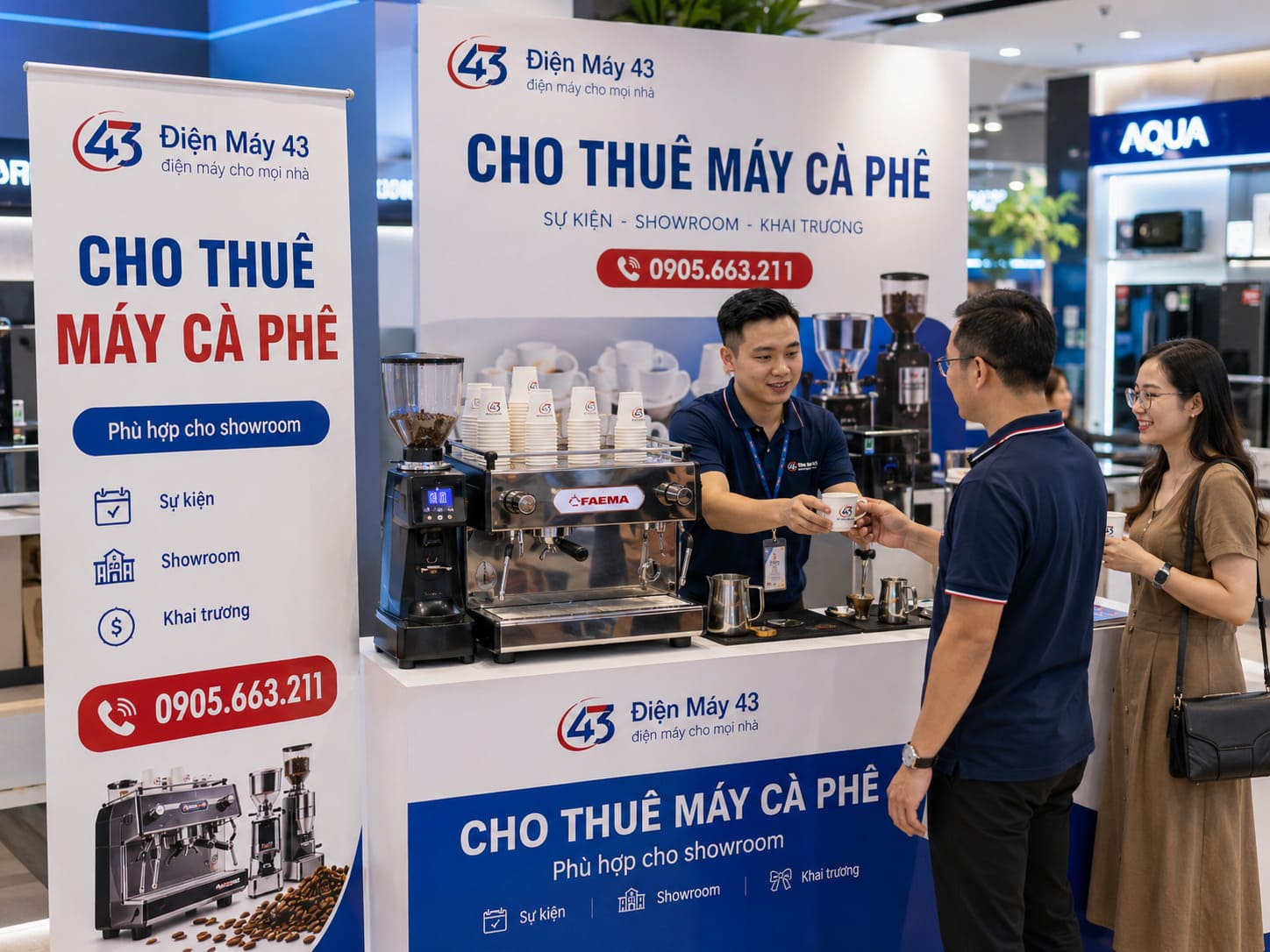 Hình ảnh cho thuê máy cà phê tại Đà Nẵng phù hợp cho showroom, cửa hàng trưng bày, trung tâm bán hàng và khu vực tiếp khách. Máy đẹp, dễ sử dụng, setup chuyên nghiệp.