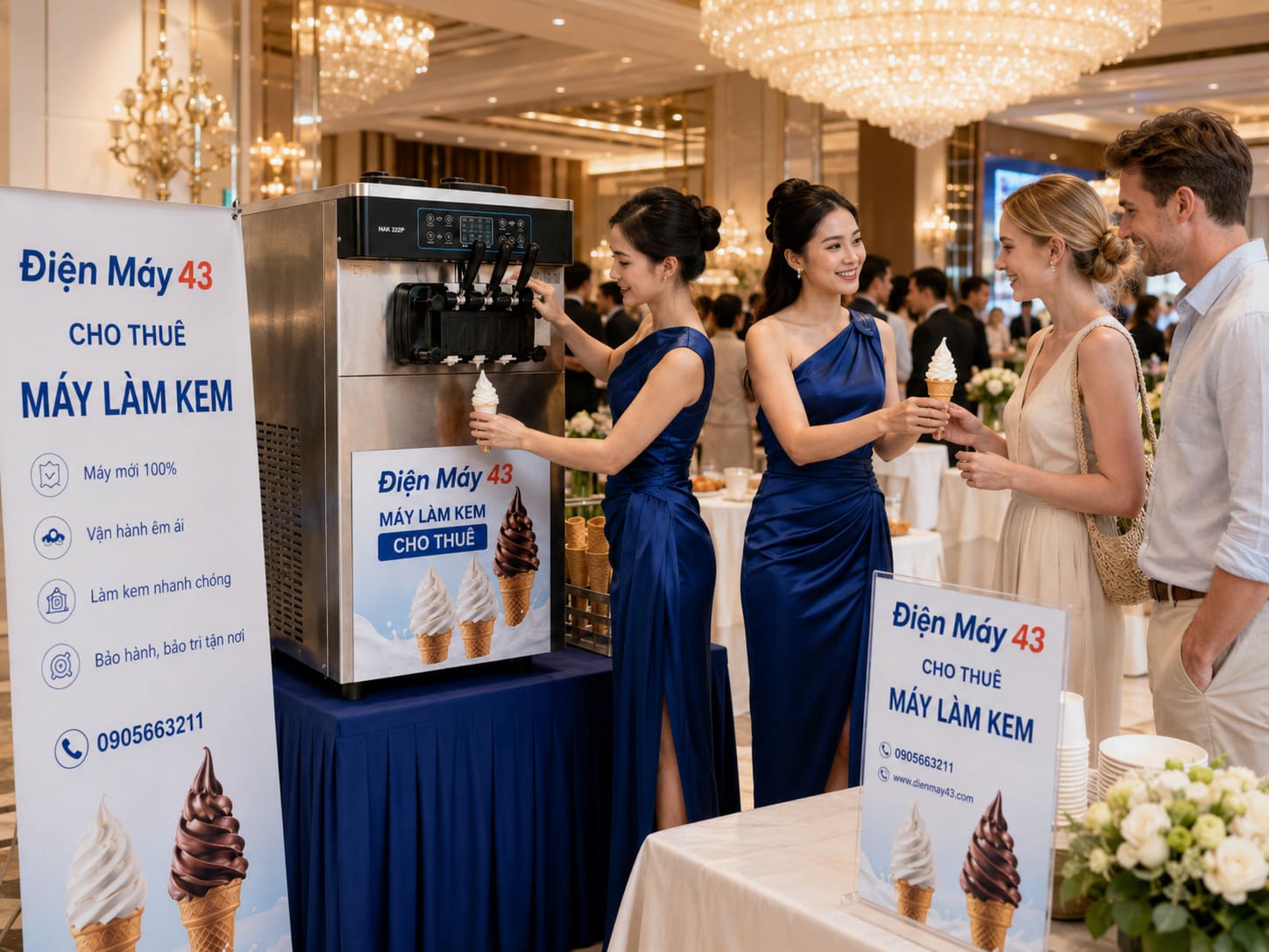 Hình ảnh dịch vụ cho thuê máy làm kem tại Đà Nẵng phục vụ khách sạn, resort, nhà hàng, tiệc buffet và sự kiện cao cấp. Máy sạch, vận hành ổn định, phù hợp không gian sang trọng.