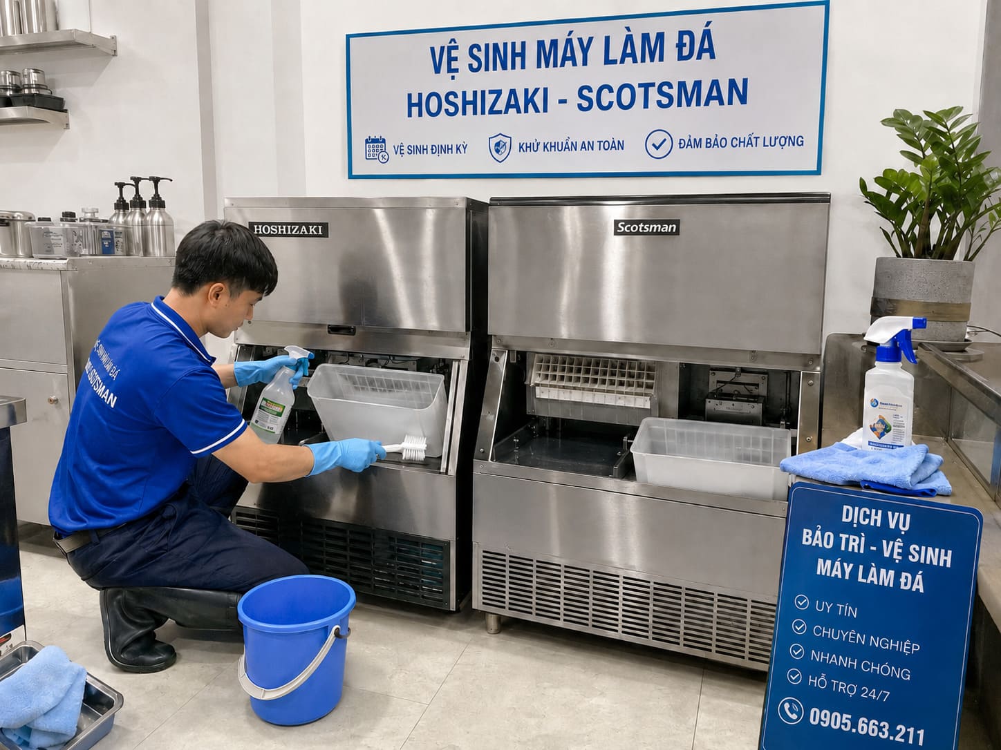 Dịch vụ vệ sinh máy làm đá Scotsman tại Đà Nẵng giúp làm sạch hệ thống tạo đá, khoang chứa, đường nước và bộ phận bên trong máy. Phù hợp cho khách sạn, nhà hàng, resort, quán đồ uống.