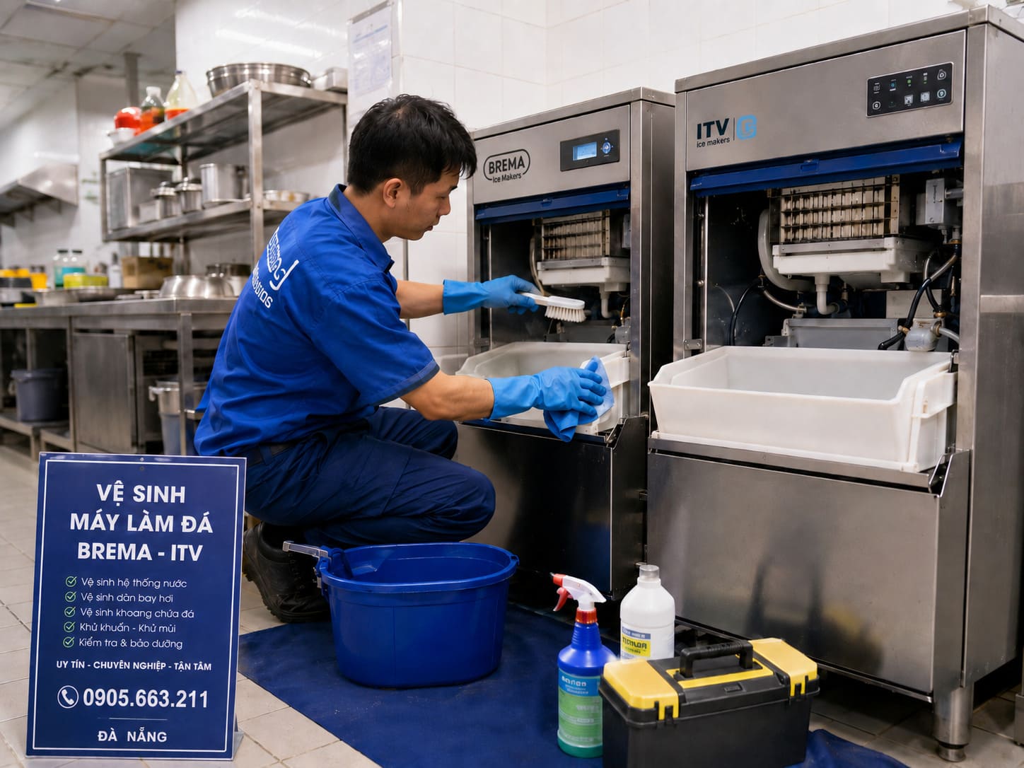Dịch vụ vệ sinh máy làm đá Yubann tại Đà Nẵng giúp làm sạch khoang chứa đá, đường nước, khay đá và cặn bẩn bên trong máy. Hỗ trợ tận nơi cho quán cà phê, trà sữa, nhà hàng.